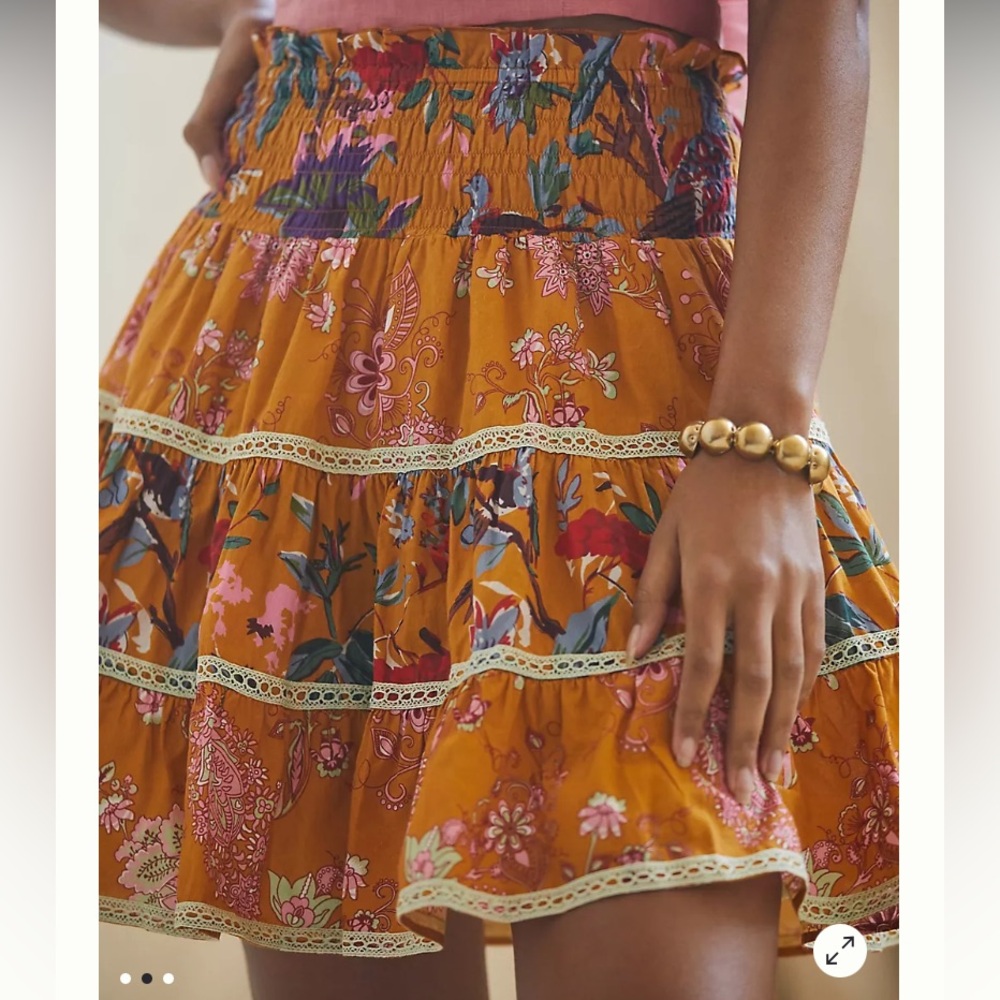 Anthropologie Let Me Be Mixed Print Mini Skirt Smocked Waist Size S NWT